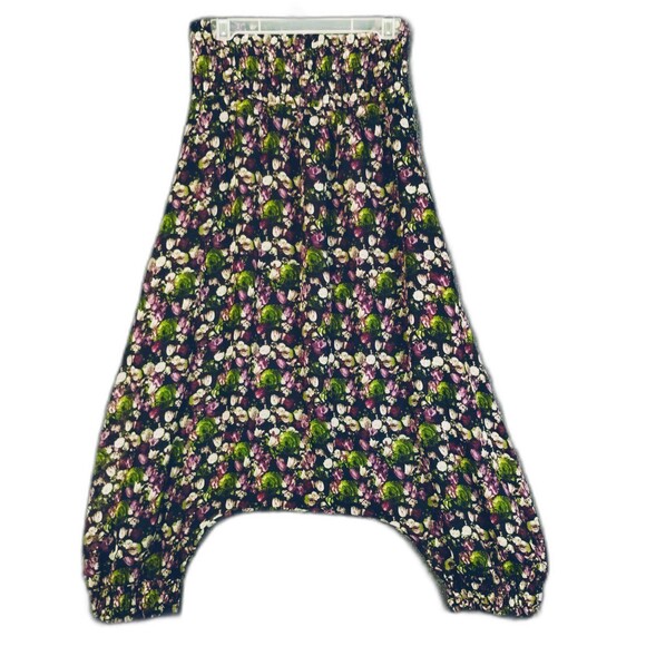 Harem Pants Size S Flattering Smock Waist Purple Earthy Floral Sweet Delicate - Picture 2 of 12